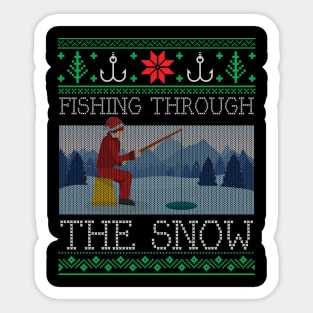 Christmas Ice Fishing Through Snow Fishing Ugly Christmas Sweater Sticker